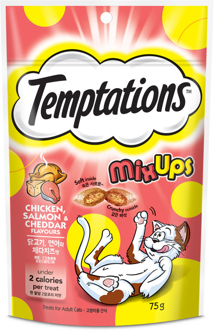 템테이션 고양이 믹스업 스낵, 혼합맛(닭고기/연어/체다치즈), 75g, 1개