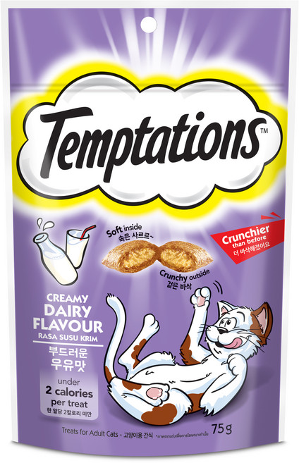 템테이션 고양이 부드러운 스낵, 우유맛, 75g, 1개