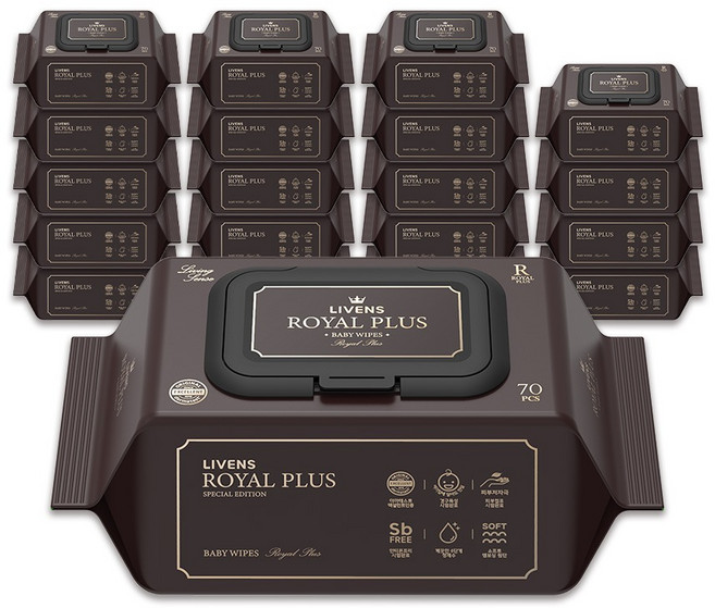 리벤스 로얄 플러스 아기 물티슈 엠보싱 캡형, 75g, 70매, 20개