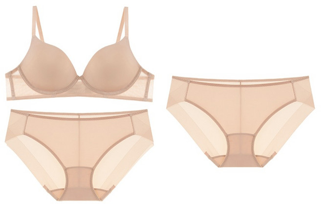 Glam Lady 自然貼合無鋼圈豐胸無痕女性內衣 胸罩1件 + 內褲2件套組