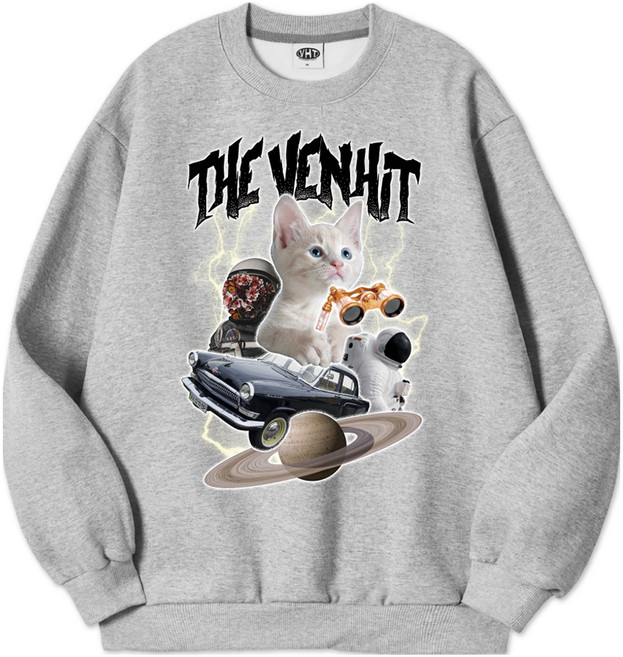 VENHIT 男女通用 Space Cat 棉質大尺碼運動衫