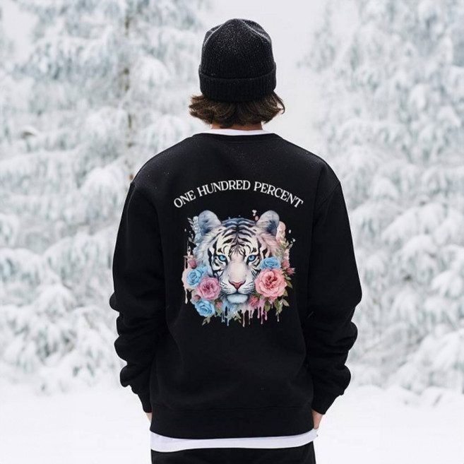 원헌드레드퍼센트 남녀공용 하르모니아 화이트타이거 기모 맨투맨