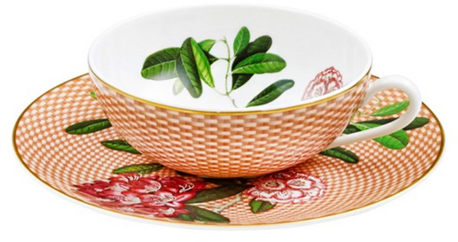 레이노리모주 트레조 플로리 베이지 티컵 + 소서 세트, 혼합색상, 1세트