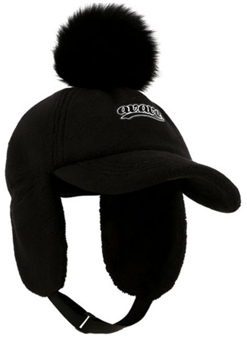 어베이브 폼폼 플랩 볼캡 방한 골프모자, 블랙, 1개