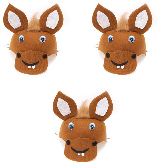 파티공구 부직포 동물모자, 갈색말, 3개