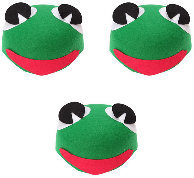 파티공구 부직포 동물모자, 개구리, 3개