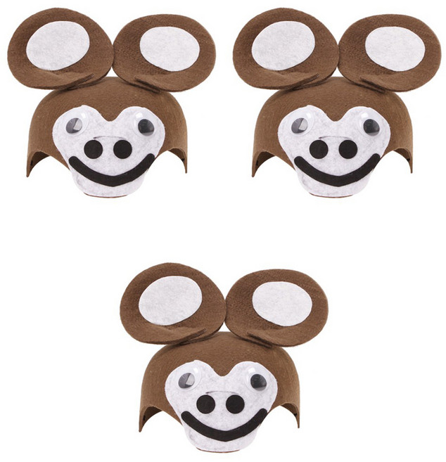 파티공구 부직포 동물모자, 원숭이, 3개