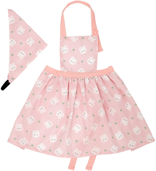 세맘스 여아용 프릴 앞치마 + 두건 세트