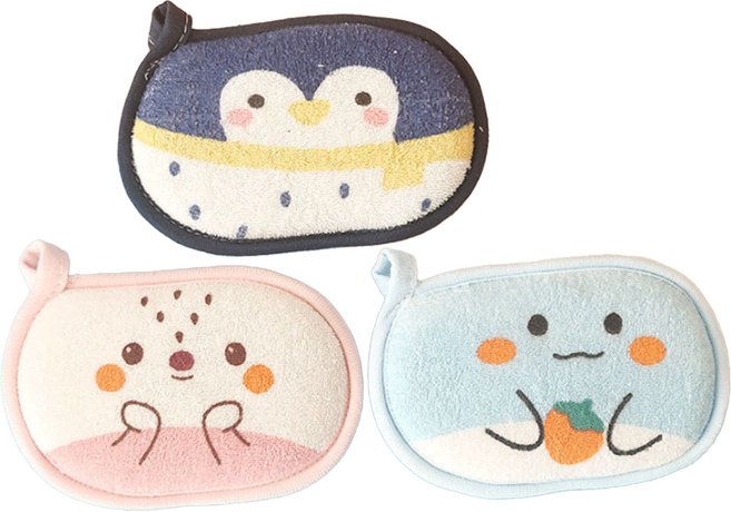 푸트로랩 부드러운 극세사 스펀지 목욕 타올 3종 세트, 네이비 블루, 블루, 핑크, 1세트