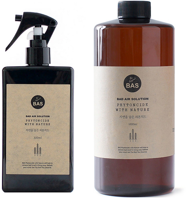 BAS 자연을 담은 피톤치드 원액 탈취제 스프레이 본품 300ml + 리필 1L 세트, 1세트