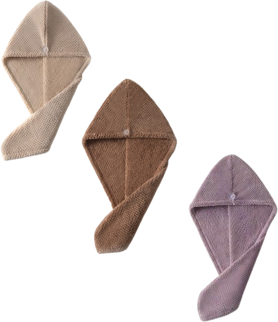 타미나요 드라이 헤어타월 3종 세트, 베이지, 브라운, 퍼플, 1세트