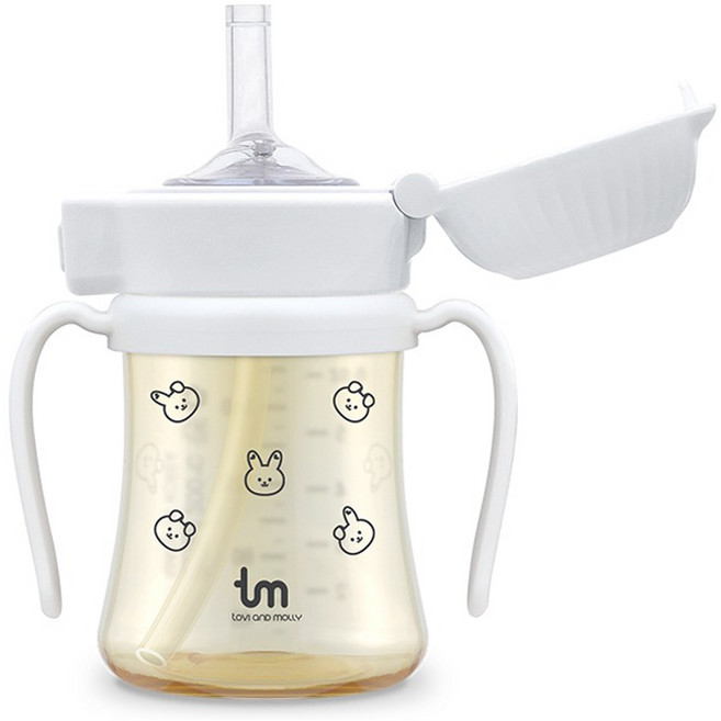 토비앤몰리 유아용 PPSU 원터치락 빨대컵, 180ml, 1개, 돗바니화이트