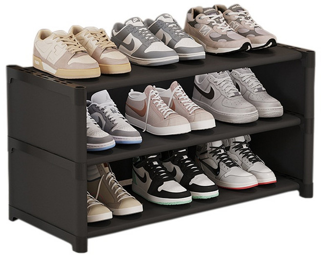 코히모 신발정리대 신발장 현관 수납 3단 4W359, 블랙, 1개