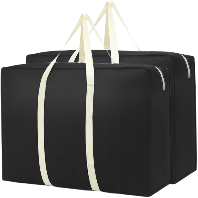 위드웨일 대용량 캠핑 수납 정리 부직포 이불 가방, 블랙 + 아이보리(끈), 2개