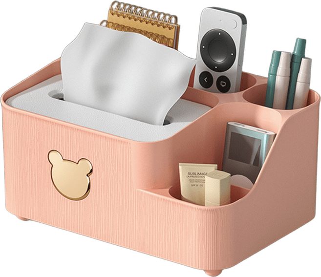레드봄봄 다용도 수납 티슈 케이스 겸 소품 보관함, 핑크, 1개