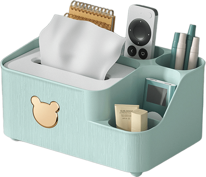 레드봄봄 다용도 수납 티슈 케이스 겸 소품 보관함, 그린, 1개