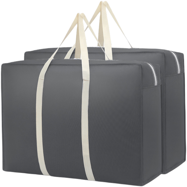 위드웨일 대용량 캠핑 수납 정리 부직포 이불 가방, 그레이 + 아이보리(끈), 2개