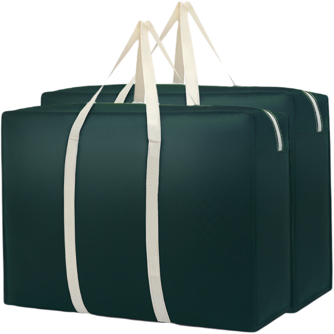 위드웨일 대용량 캠핑 수납 정리 부직포 이불 가방, 그린 + 아이보리(끈), 2개