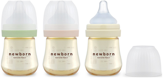 토비앤몰리 신생아젖병 트리플팩 세트, 핑크, 바닐라, 그린, 1세트, 80ml