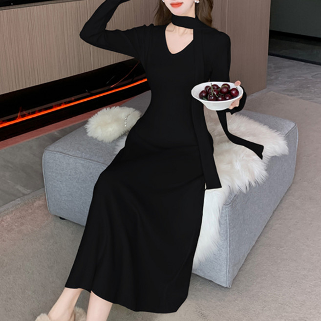 LUNA GIRL 女性Brenda針織連身裙 L24WOPS102705, 黑色