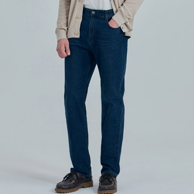 뱅뱅 남성용 간절기 라이크라 슬림 스트레이트 데님 팬츠