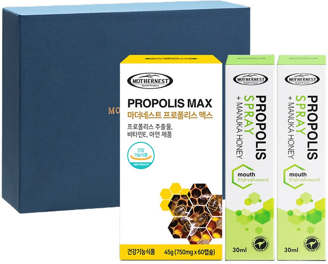 MOTHERNEST 蜂膠Max 60顆 + 麥盧卡蜂蜜蜂膠噴霧 30ml x 2入 + 藥盒組, 1套, 單一商品, 60錠