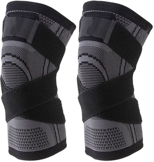 오엠티 고탄력 무릎 보호대 스포츠 등산 헬스 밴드, 블랙, 2개