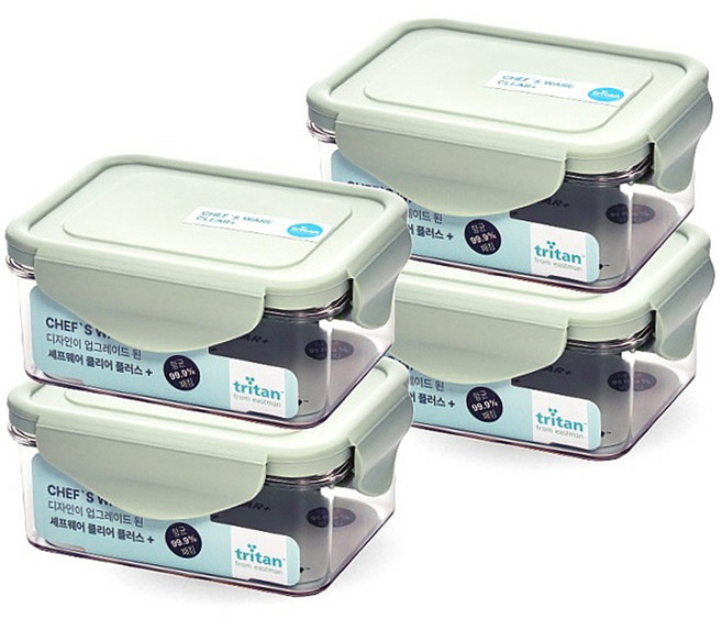 셰프웨어 클리어플러스 밀폐용기 직사각 400ml, 4개, 단품