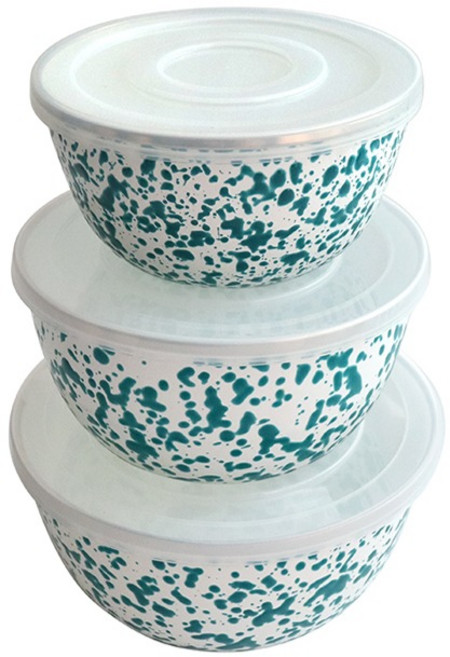 하코야 마블 법랑 미니 믹싱볼 세트 민트, 1세트, 3종