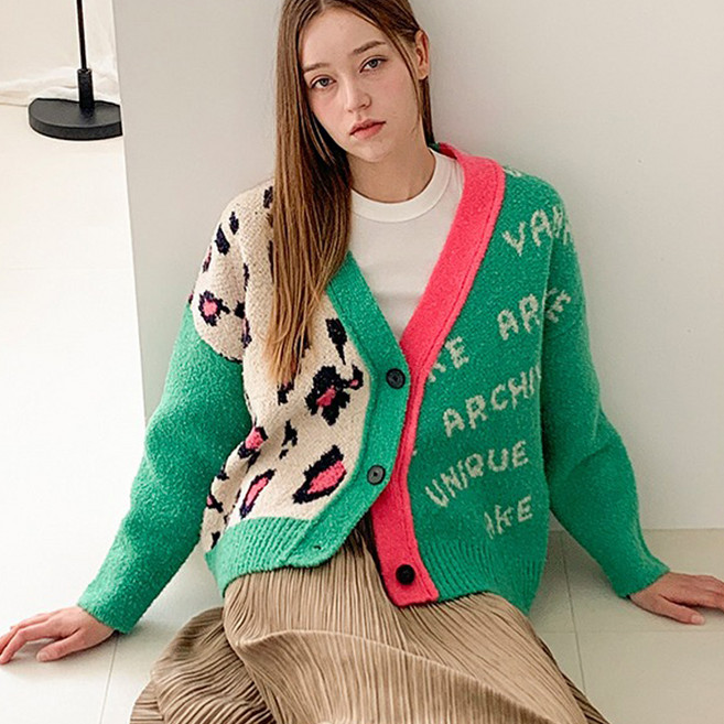 VAN AKE 女款豹紋寬鬆版針織開襟衫