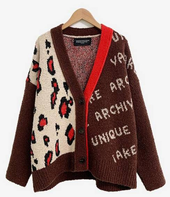 반에이크 여성용 호피 무늬 오버핏 니트 가디건