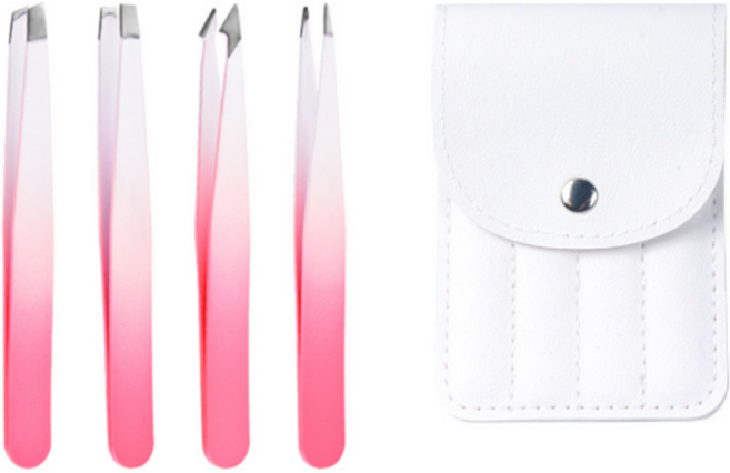 홈브로 그라데이션 족집게 핀셋 4종 세트, 1세트, 진분홍