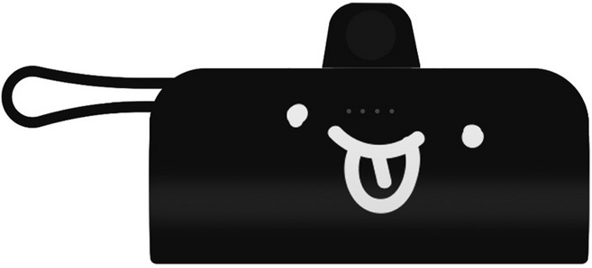 웨이브스튜디오 FACE EMOJI 미니 도킹 일체형 10W 보조배터리 5000mAh 애플8핀 / C타입 케이블, 블랙 02 빅메롱, TRPB-R5-CHL
