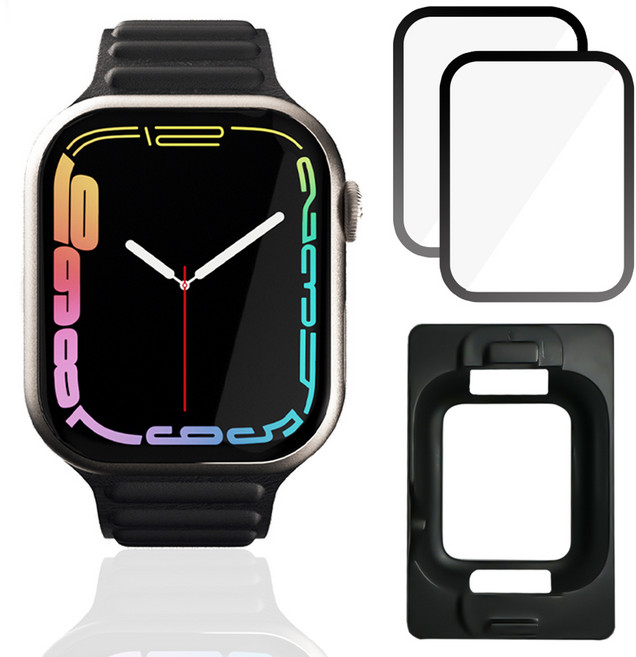 클로버나인 스크래치 3D 커브드 PET 고광택 코팅 스마트워치 풀커버 액정보호필름 40mm 2p + 간편 부착가이드 툴 세트, 투명, 1세트