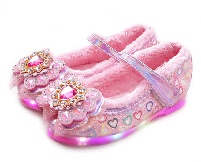 풋풋 여아용 클로이 LED 라이팅 겨울 털 구두