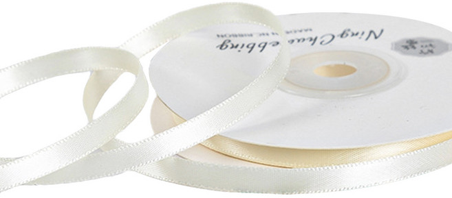 길그리 얇은 6mm 공단 선물 포장 리본, 21 아이보리, 1개, 18m