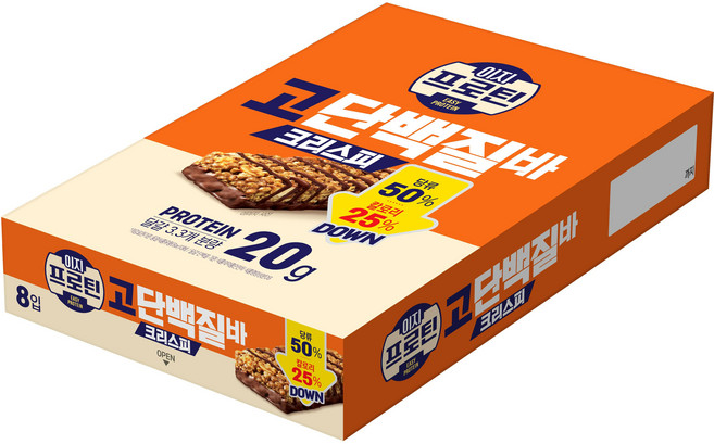 롯데웰푸드 이지프로틴 고단백질바 크리스피 8p, 400g, 1개