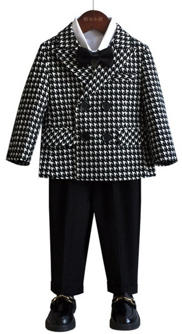 베베몽스토리 남아용 벨벳 하운드 자켓 + 바지 + 넥타이 정장 세트