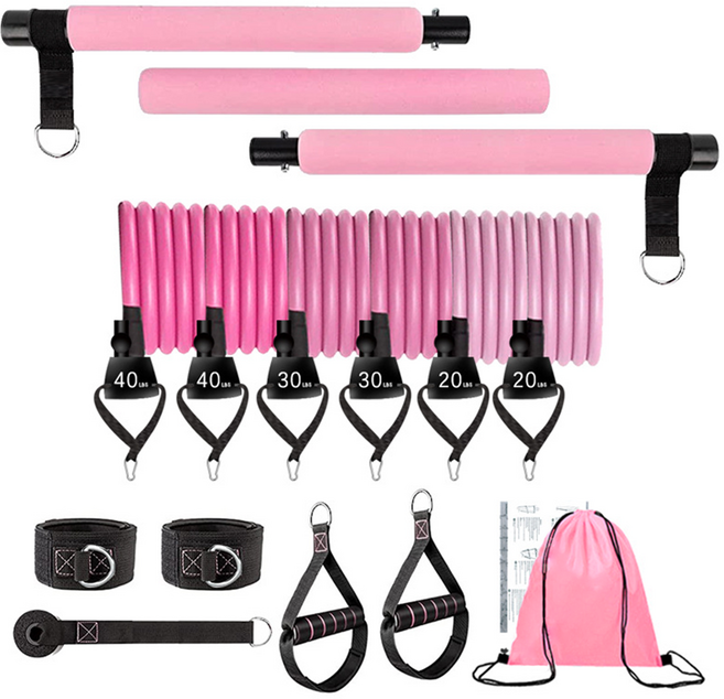 무게조절 튜빙밴드 스틱 + 그립바 웨이트 풀세트, 핑크, 1세트