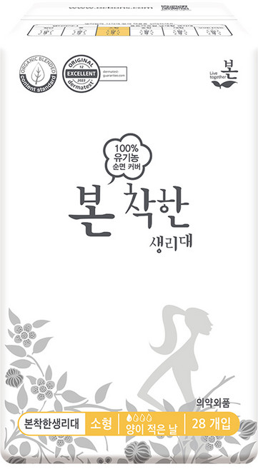 유기농본 착한 생리대 날개형, 소형, 28개입, 1개