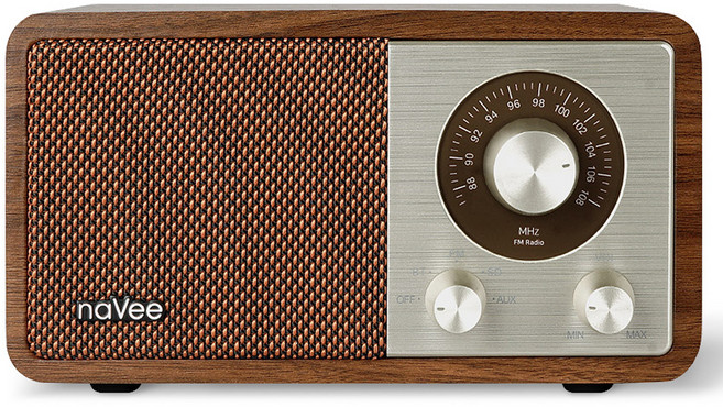 나비 레트로 무선 블루투스 FM 라디오 스피커 MP3 뮤직 플레이어, 다크브라운, NV70-BTS20