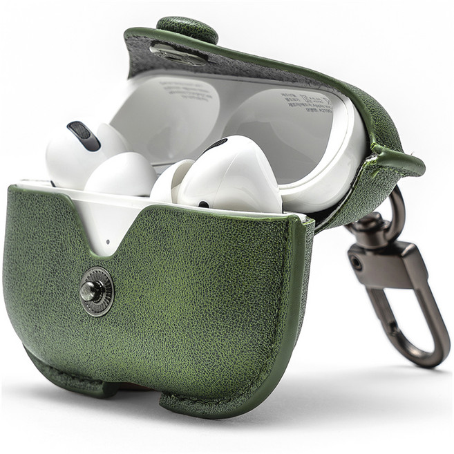 누아트 버튼 가죽케이스, 에어팟4세대, 다크그린, 1개
