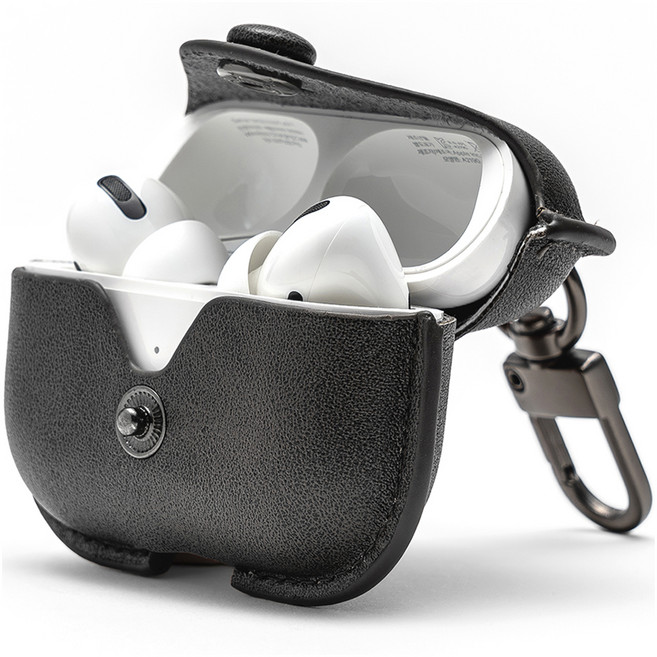 누아트 버튼 가죽케이스, 에어팟 4세대 / 5세대, 블랙, 1개