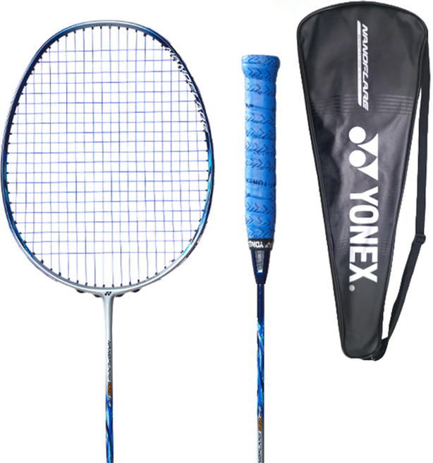 YONEX 高級握把布羽球拍 NANOFLARE 160FX 4U5 + 寶石藍 BG80 球線 張力 25 + 全拍套套組, 1套