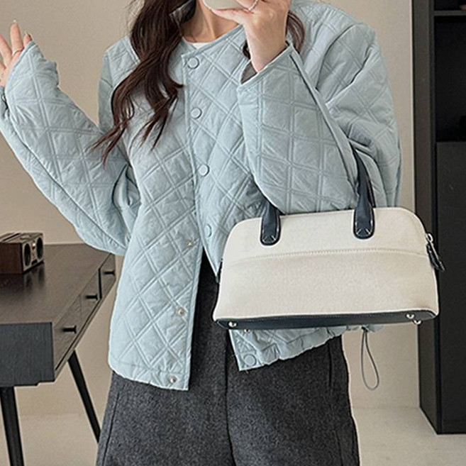 페이퍼먼츠 여성용 마키 퀄팅 오버핏 스냅 단추 경량 패딩 12924