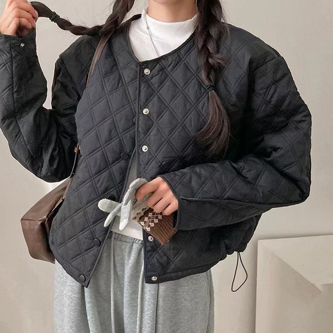 페이퍼먼츠 여성용 리셀 노카라 다이아몬드 누빔 자켓 12769