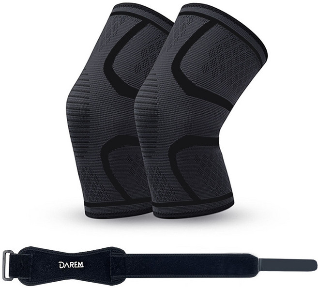 관절사랑 다름 올인원 타이트 헬스 등산 무릎 보호대 슬리브형 2p + 일자형 스트랩 세트, 1세트, 블랙(슬리브형), 블랙(일자형 스트랩)
