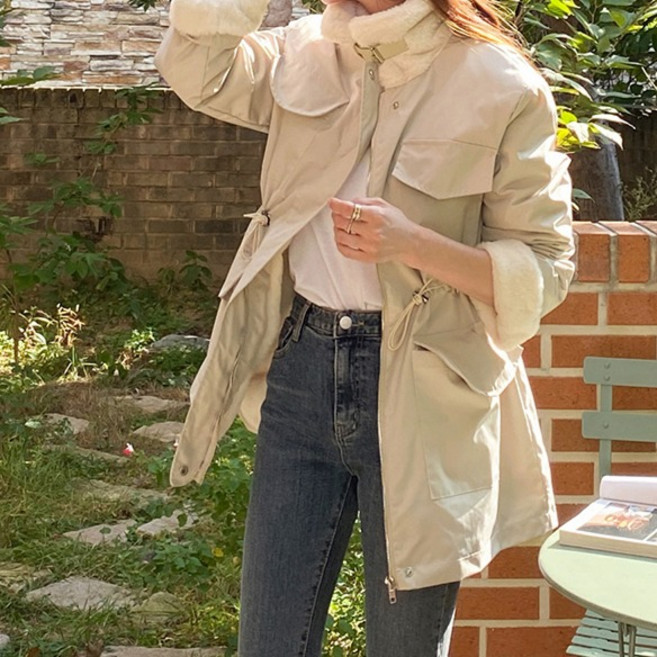 페이퍼먼츠 하이카라 허리 스트링 겨울 야상 자켓 12476