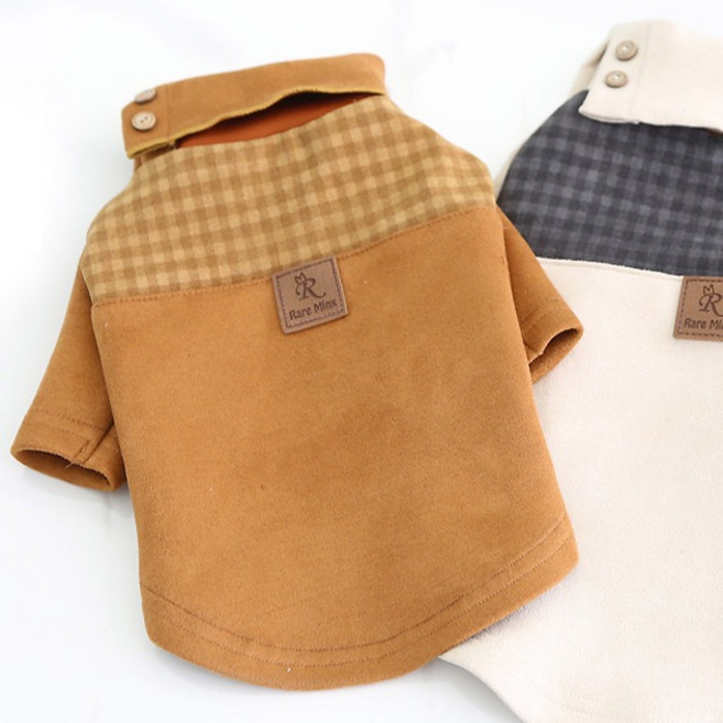 레어밍스 강아지 체크 가죽탑, 브라운, 1개