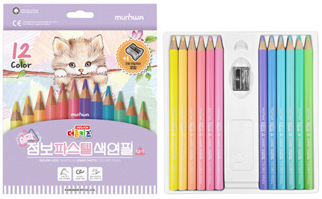 문화연필 더존키즈 점보 파스텔 색연필 세트, 1세트, 12색